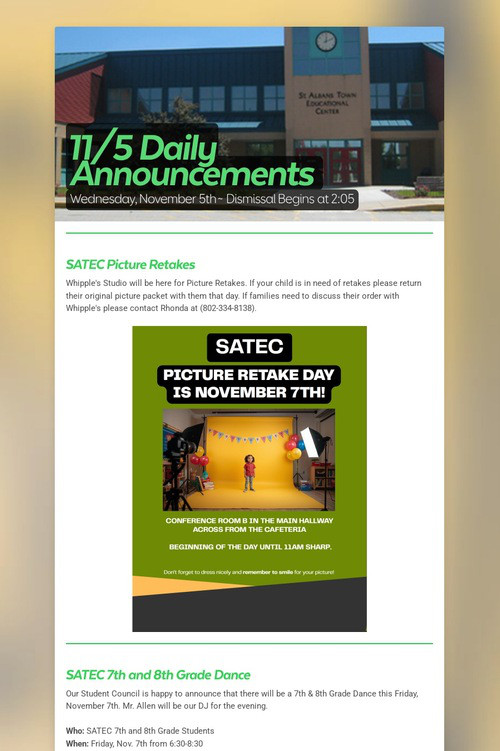 11/5 Daily Announcements