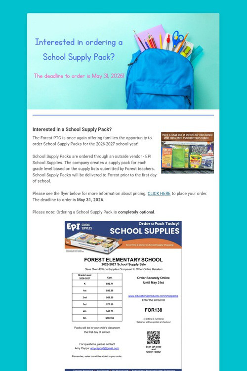 School Supply Orders (2026-2027)