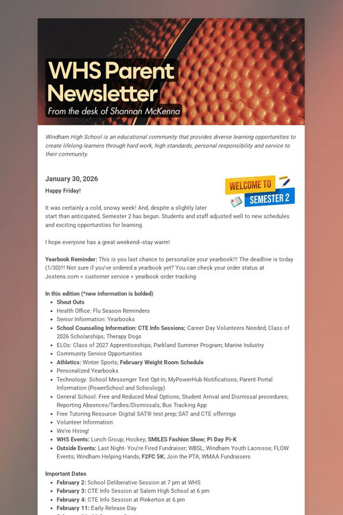 WHS Parent Newsletter