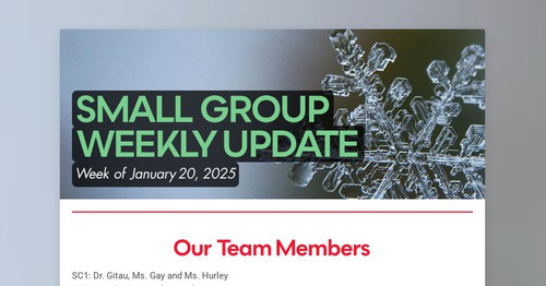 SMALL GROUP WEEKLY UPDATE