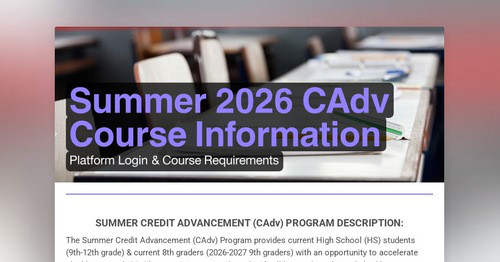 Summer 2026 CAdv Course Information