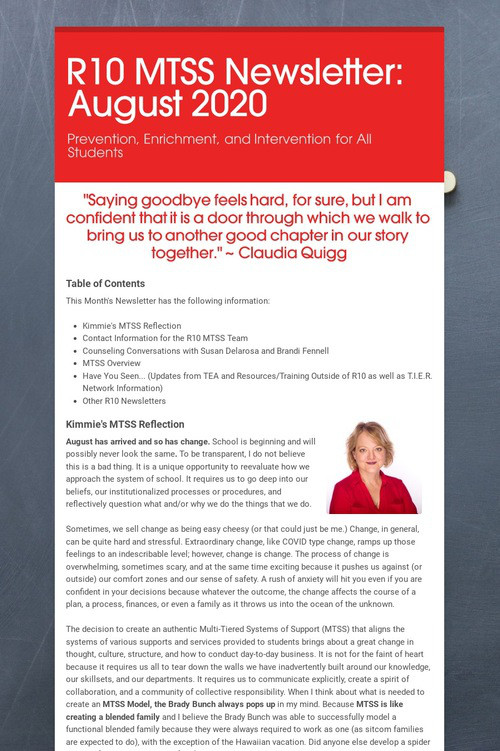 R10 MTSS Newsletter: August 2020