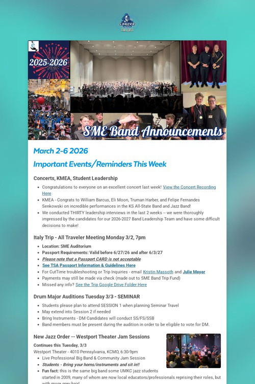 SME Band Announcements - 3/2/26