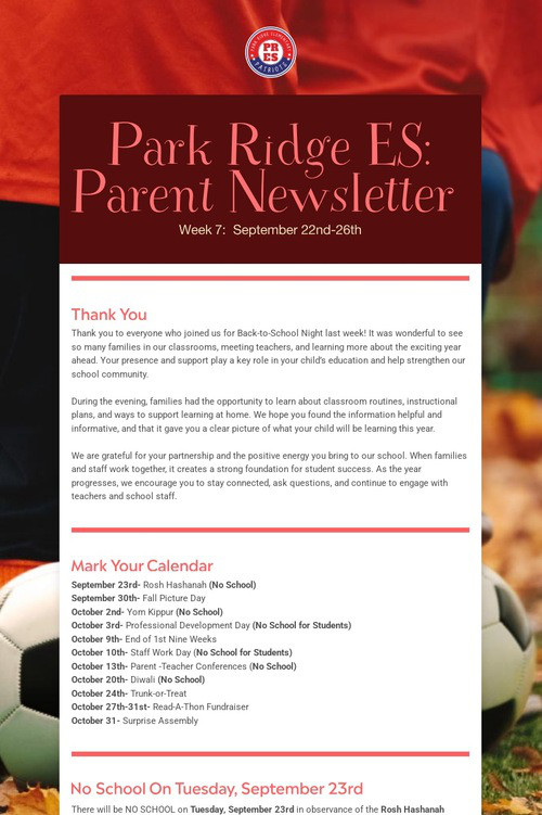 Park Ridge ES:  Parent Newsletter
