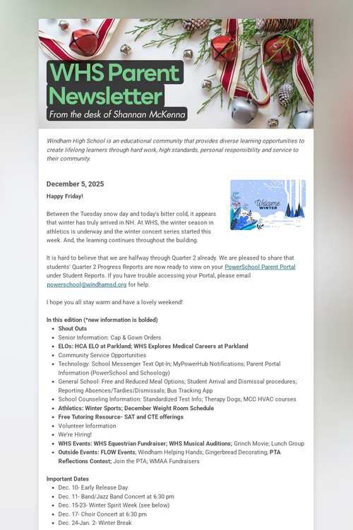 WHS Parent Newsletter