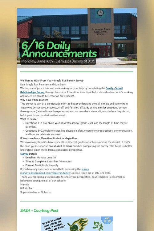 6/16 Daily Announcements