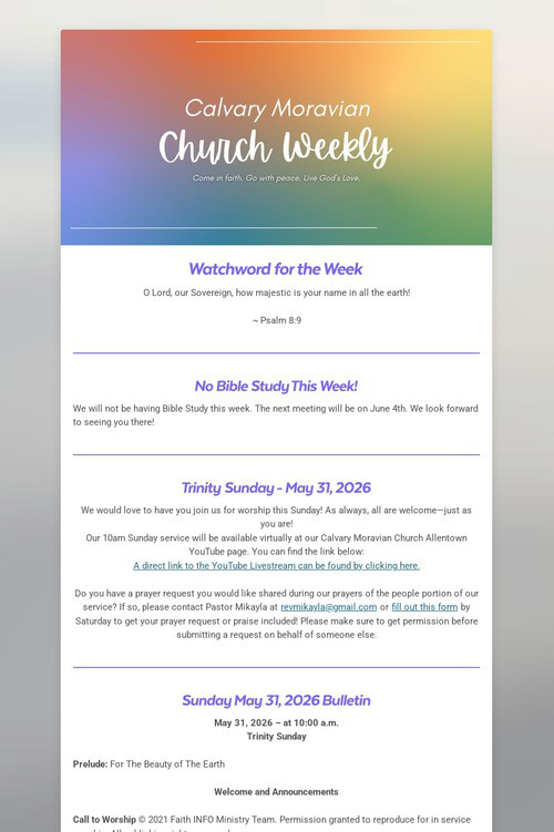 Calvary Moravian Church Weekly