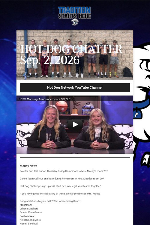 HOT DOG CHATTER Sep. 2, 2026