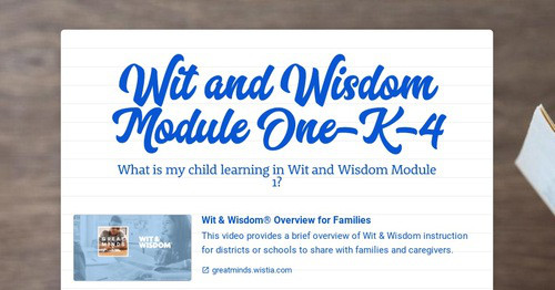 Wit and Wisdom Module One-K-4