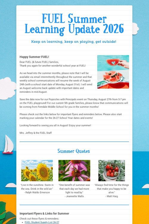 FUEL Summer Learning Update 2026
