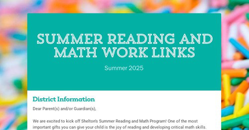 Summer Reading and Math Work Links