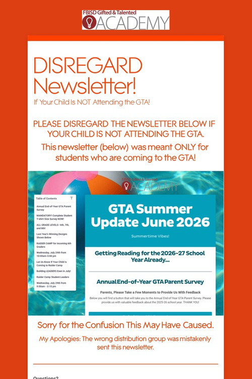DISREGARD Newsletter!