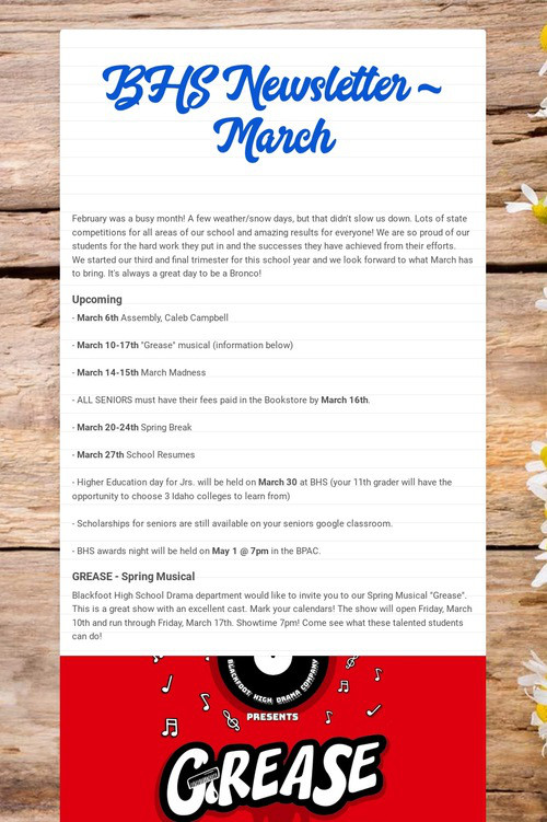 BHS Newsletter ~ March