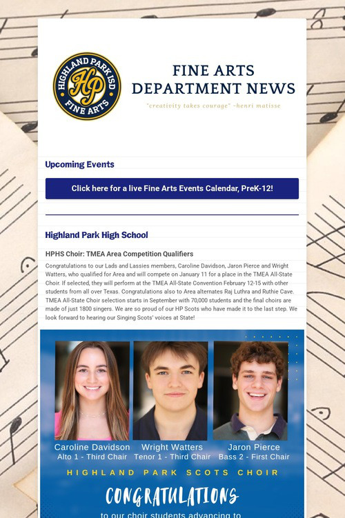 01/17/25 Fine Arts Department News