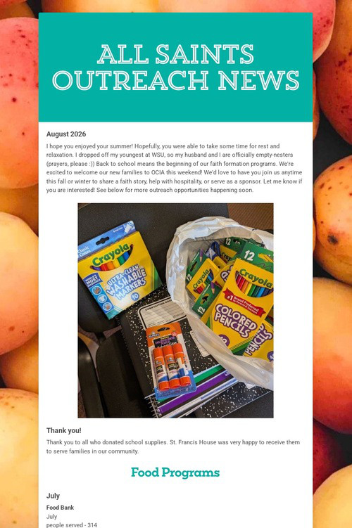 All Saints Outreach News