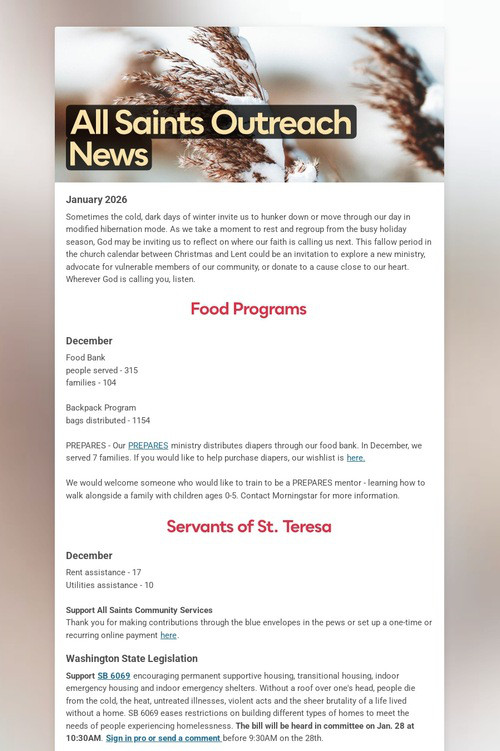 All Saints Outreach News