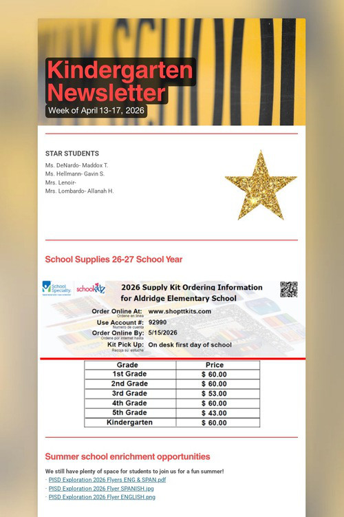 Kindergarten Newsletter