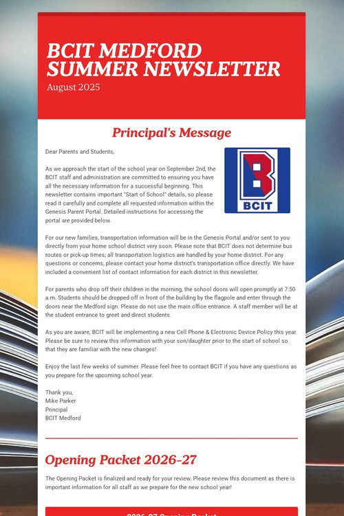BCIT MEDFORD SUMMER NEWSLETTER
