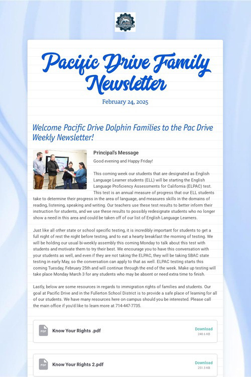 Pacific Drive Family Newsletter