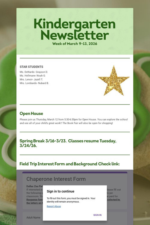 Kindergarten Newsletter