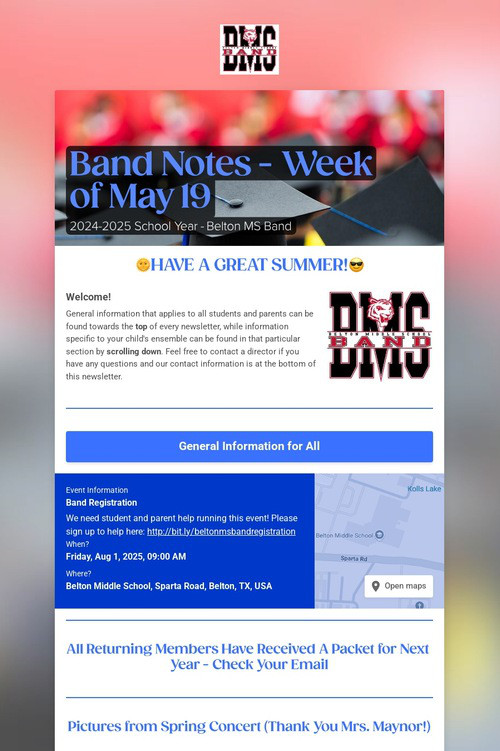 Band Notes - Week of May 19