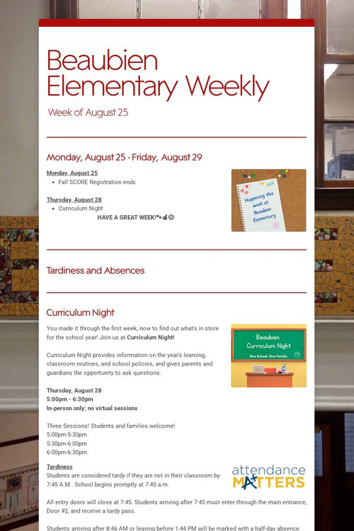 Beaubien Elementary Weekly