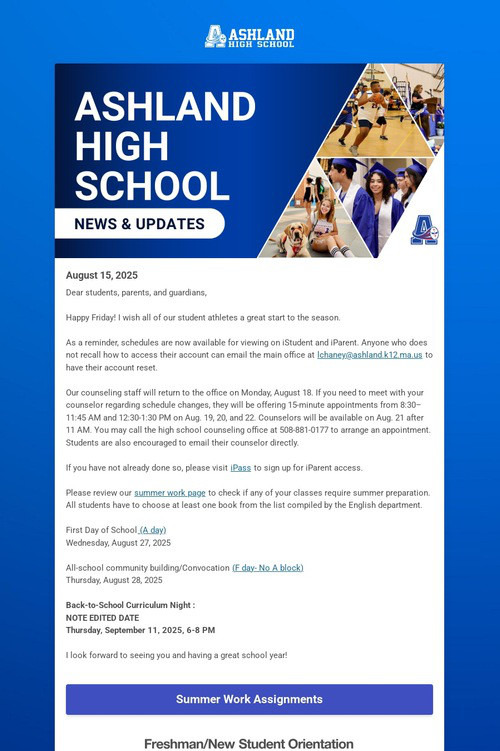 Ashland High School Weekly Update