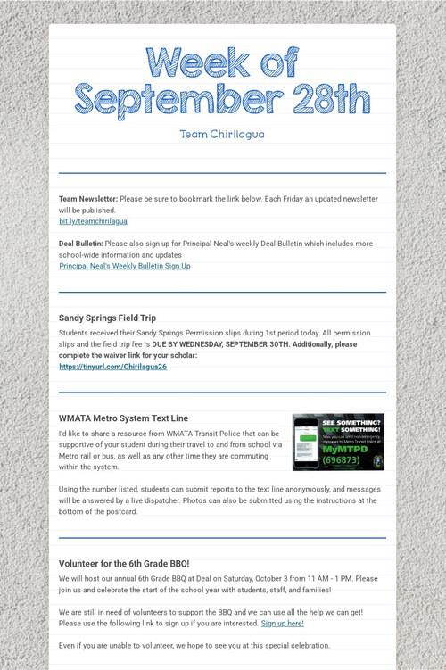 Week of September 28th