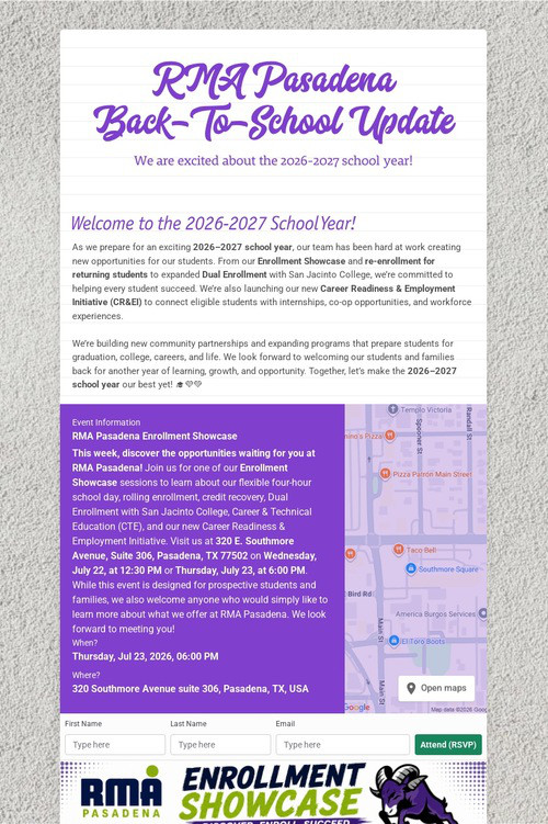 RMA Pasadena Back-To-School Update