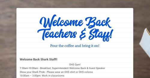 Welcome Back Teachers & Staff! | Smore Newsletters