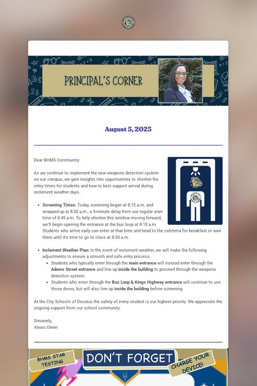A Message From Principal Glenn