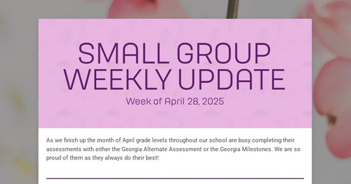 SMALL GROUP WEEKLY UPDATE
