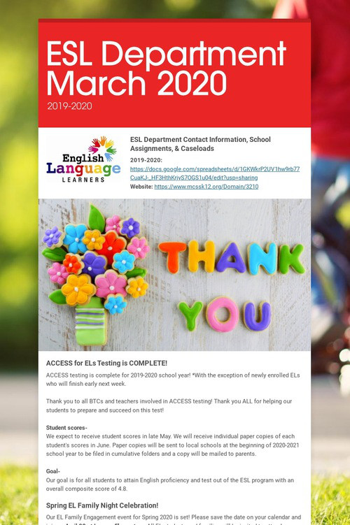 ESL Department March 2020