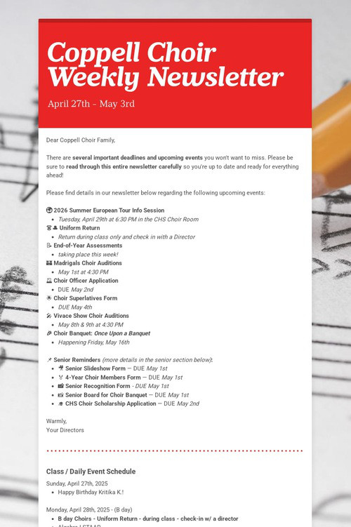 Coppell Choir Weekly Newsletter