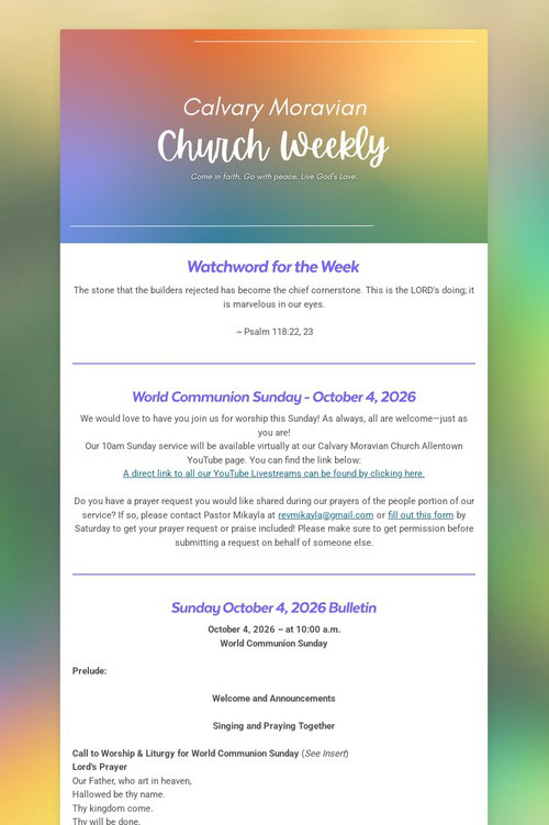 Calvary Moravian Church Weekly