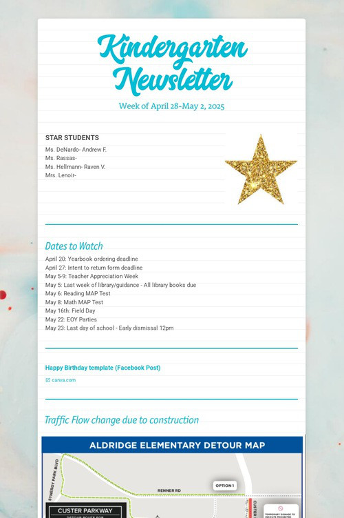 Kindergarten Newsletter