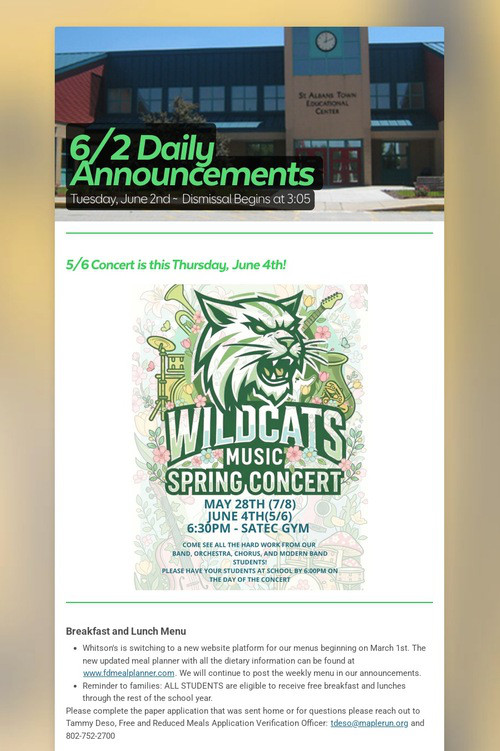 6/2 Daily Announcements