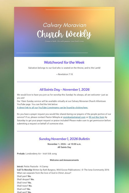 Calvary Moravian Church Weekly