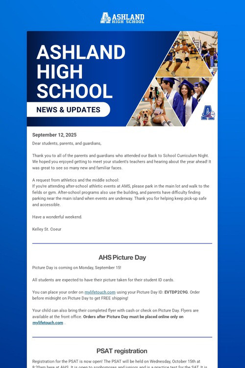 Ashland High School Weekly Update