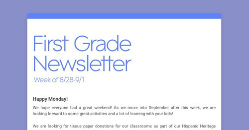 First Grade Newsletter