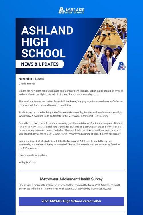 Ashland High School Weekly Update