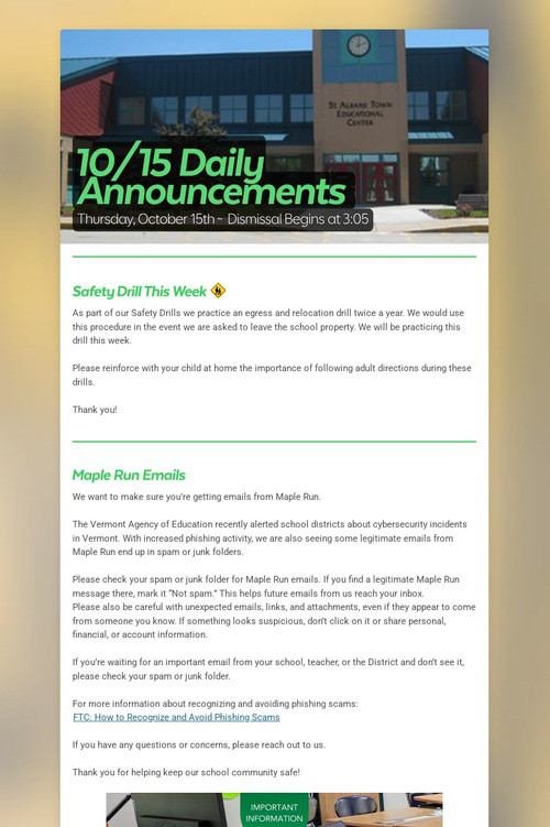 10/15 Daily Announcements