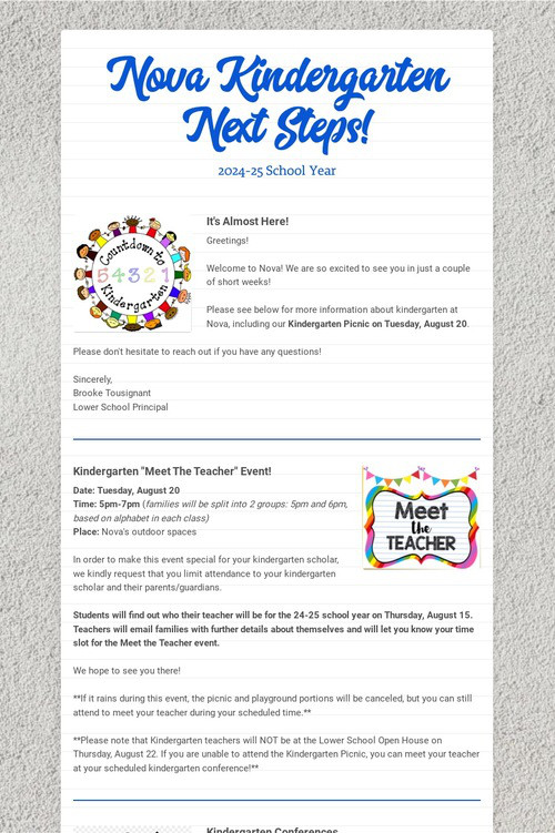 Nova Kindergarten Next Steps!