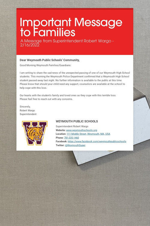 Important Message to Families