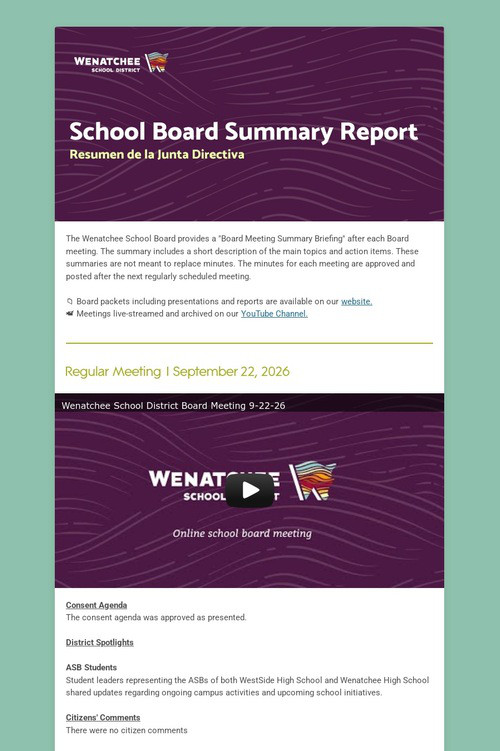 School Board Meeting Summary