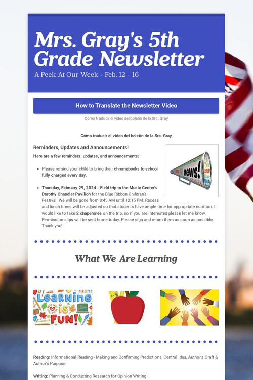 Mrs. Gray's 5th Grade Newsletter