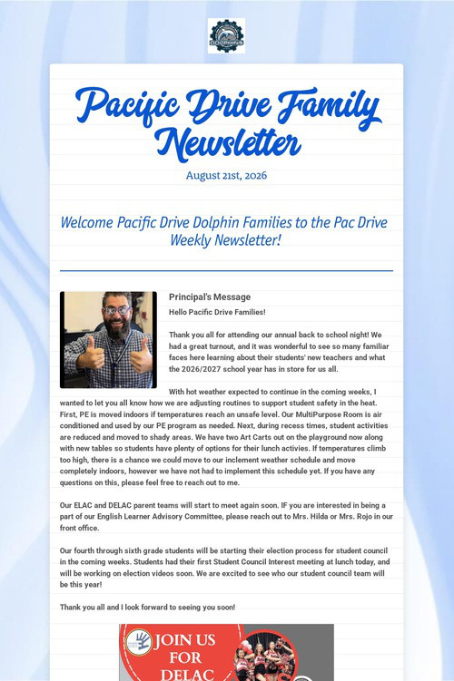 Pacific Drive Family Newsletter