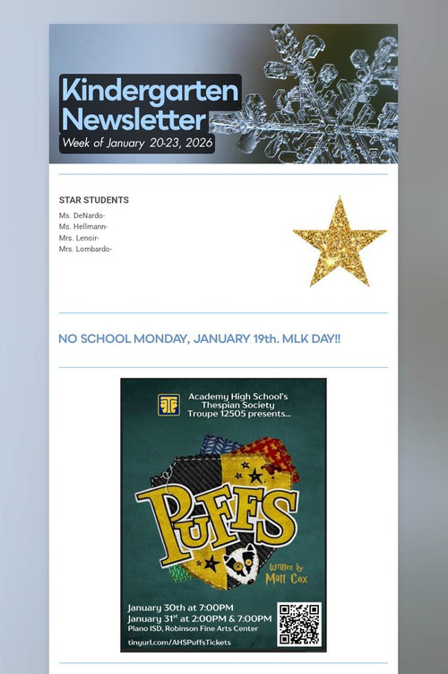 Kindergarten Newsletter