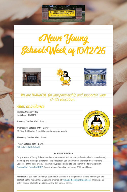 eNews Young School:Week of 10/12/26