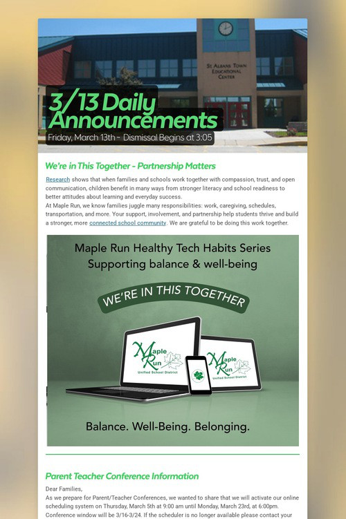 3/13 Daily Announcements